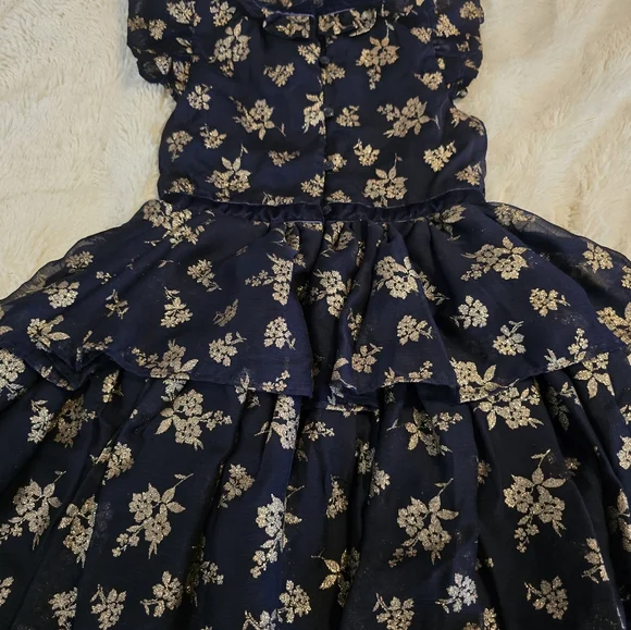 Janie and Jack Girl Dark Marine Glitter Floral Chiffon Dress - Picture 8 of 9